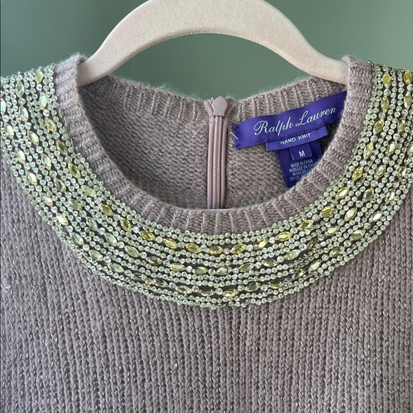 Ralph Lauren Purple Label Mauve Sweater with Embellished Collar - Picture 3 of 6